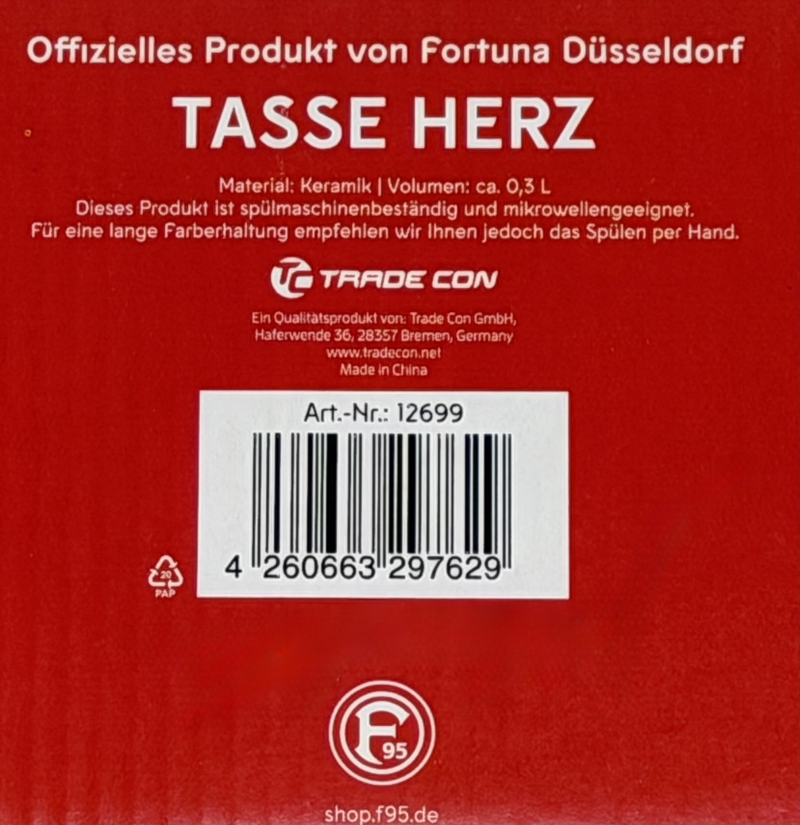 Fortuna Düsseldorf Tasse "Herz" Produktbild pa_produktabbildung_2 S