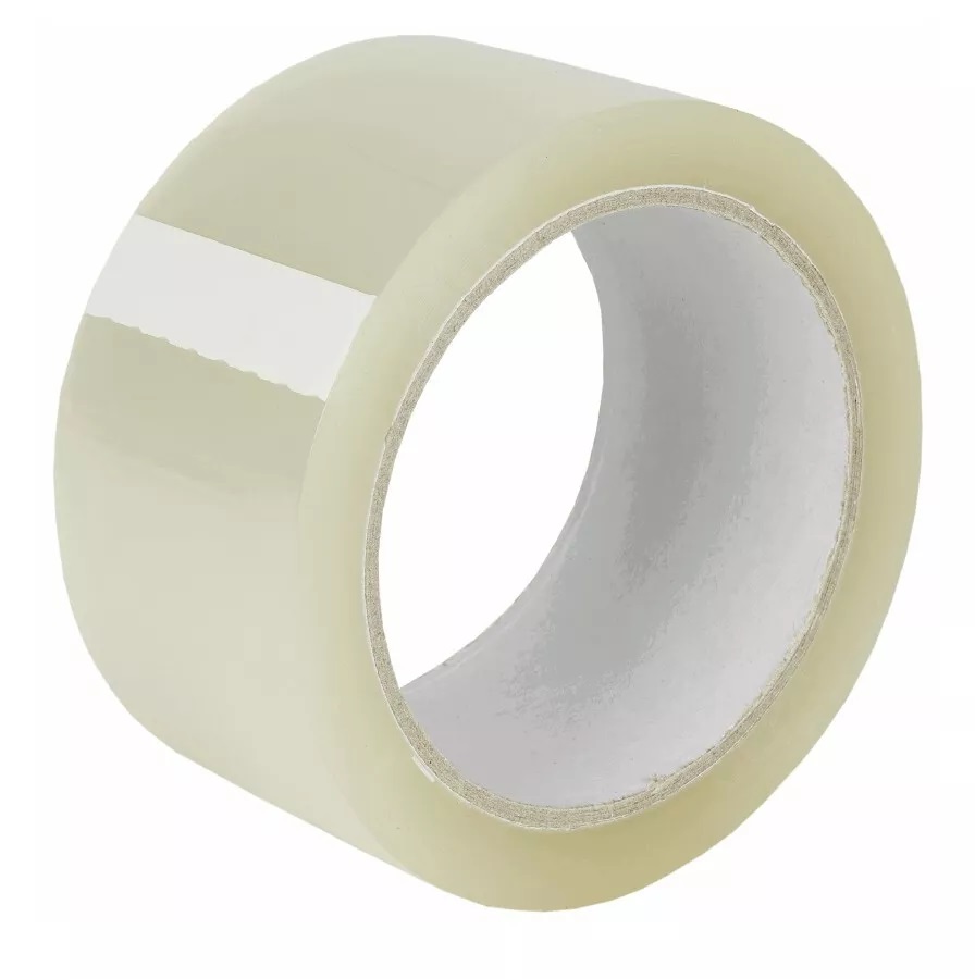 Transparentes Klebeband auf Rolle mit einem Durchmesser von 50mm und 66m Länge.
